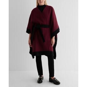 Expeess Faux Wool Color Block Belted Cape Coat M/L